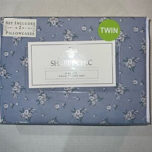 Shabby chic twin sheet set new floral blue 4 piece